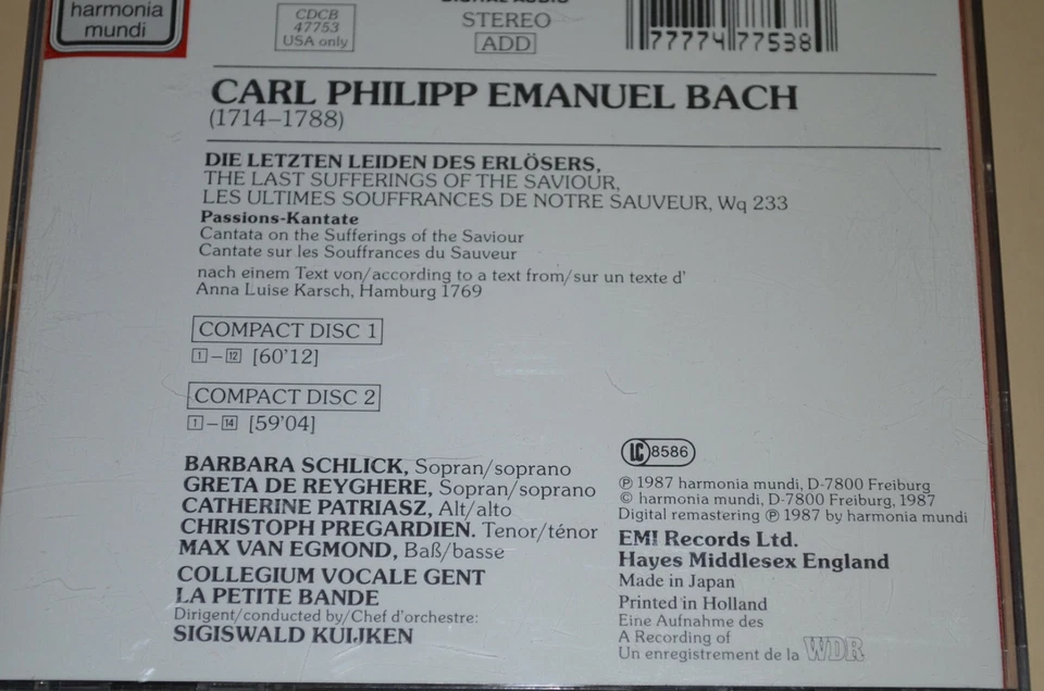 Bach - Die Letzten Leiden Des Erlösers /Petite Bande/ EMI 1987 / Japan-Made /2CD - Bild 2 von 2