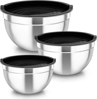 Schüssel Set 3x Edelstahl Rührschüssel Salatschüssel mit Luftdichte Deckel B915 - Bild 1 von 4
