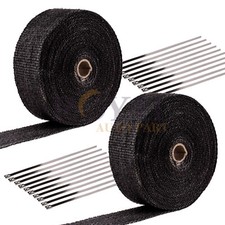 2pk 2 50ft Black Fiberglass Exhaust Header Pipe Heat Wrap Tape With 20 Ties Kit