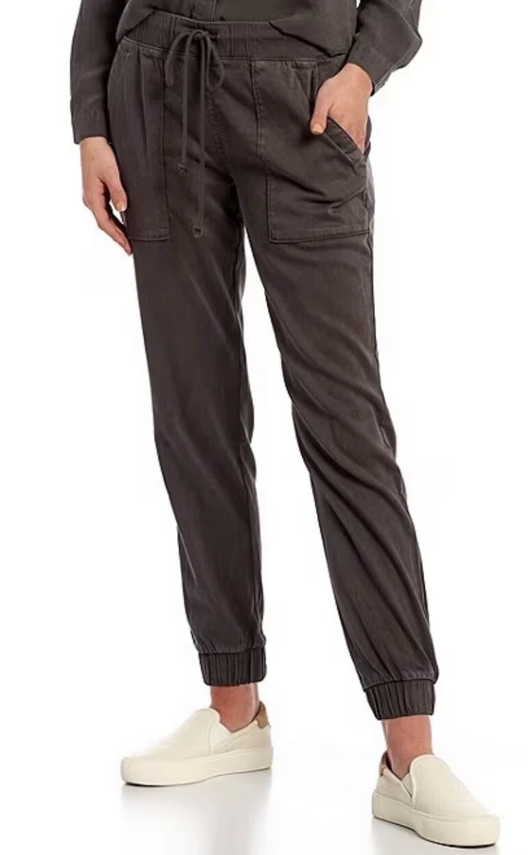 Cloth Stone Twill Jogger Pants Large Pockets Stretch Waist Black