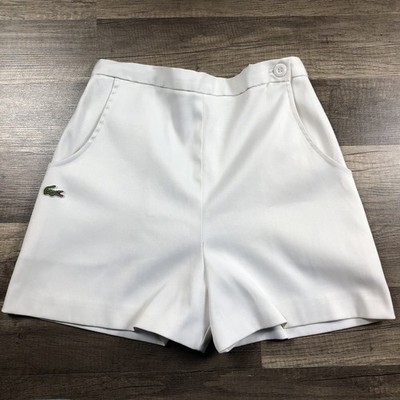 VTG Haymaker Lacoste Shorts Women s 10 Small White Flat Front Side Pockets Logo