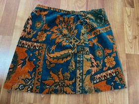 Urban Outfitters UO Saturn Corduroy Wrap Mini Skirt Teal Orange Boho Size XS