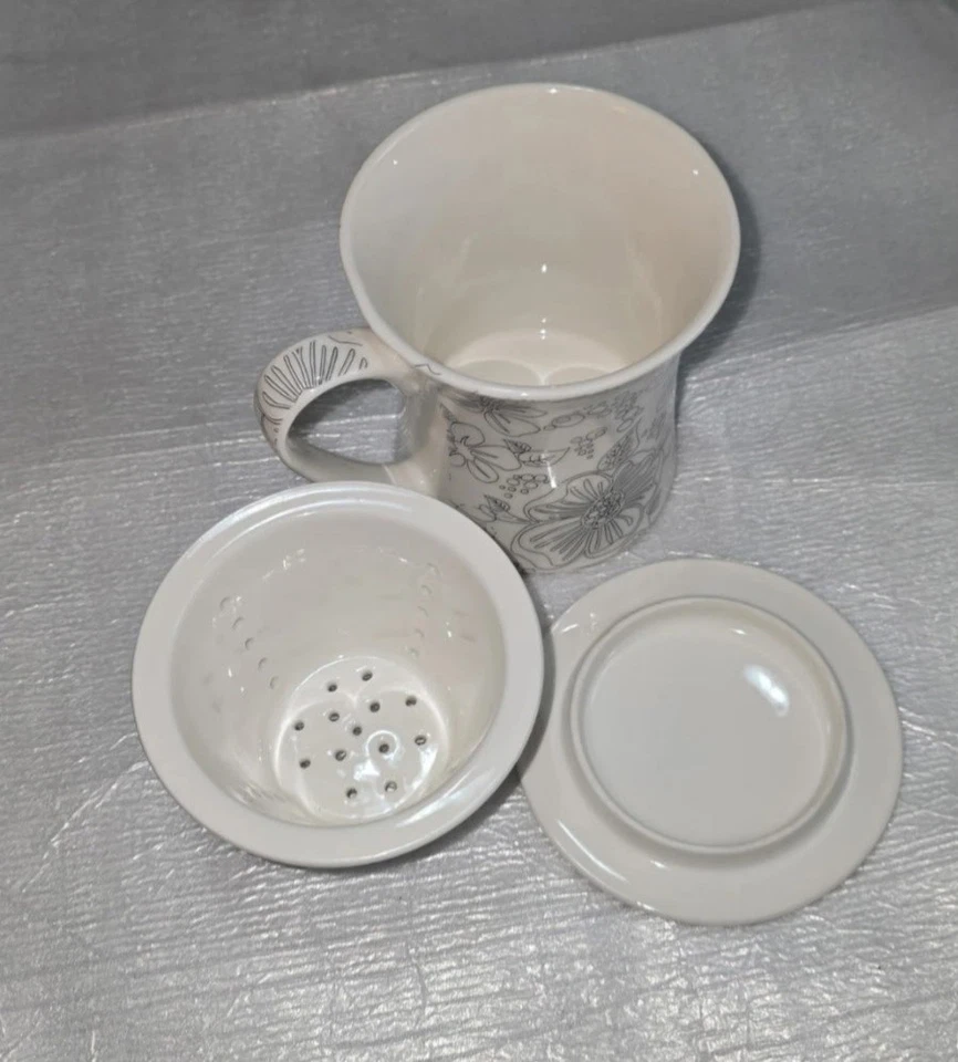 Taza Infusora Rosa Teavana Linea 10oz Hueso China Blanco Gris Juego de 3 piezas Regalo NUEVA Caja Foto 3 de 4