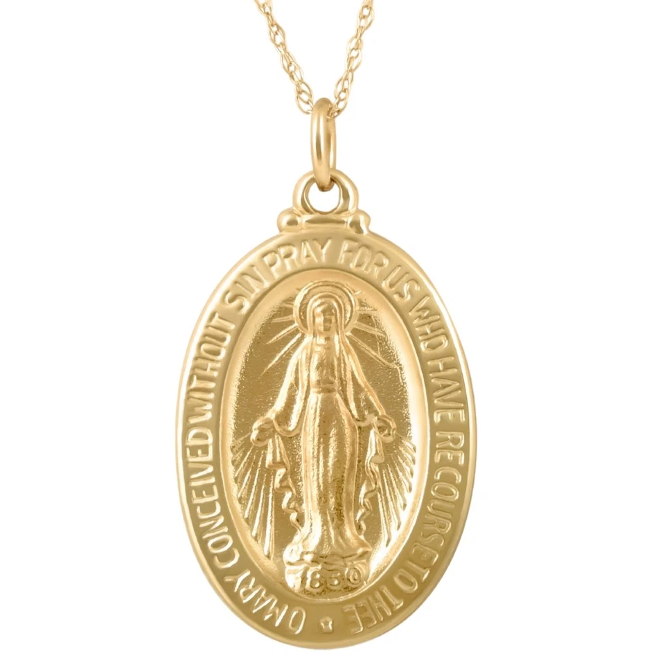 Colgante Medalla Santa María Oro Amarillo 14k 1" Alto 2 Gramos