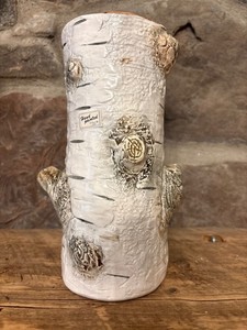 8.5" Vintage DEPARTMENT 56 Tree Trunk BIRCH BARK Vase HAND PAINTED Nature DECOR