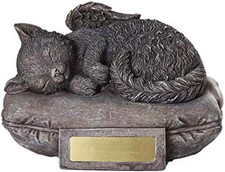 Pet Memorial Angel Cat Sleeping on Pillow Cremation Urn Bottom Load 30 Cubic Inc