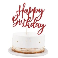 glitter Happy Birthday Cake Topper, Happy Birthday Cake Decoration Suitable Red