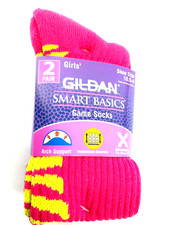 Gildan Smart Basics Girls 2 Pack Game Socks Shoe Size 4-10 Multi Color free ship