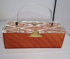 Lucite Box Purse faux tortoise striped with rhinestones vintage
