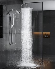 Dual Shower Head 10" Rain, All Metal, 71" Hose - Curved Extension Arm
