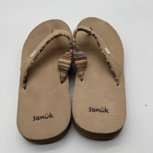 Sanuk Ziggy Suede Flip Flops Sandals Tan Comfort Casual Mens Size 13