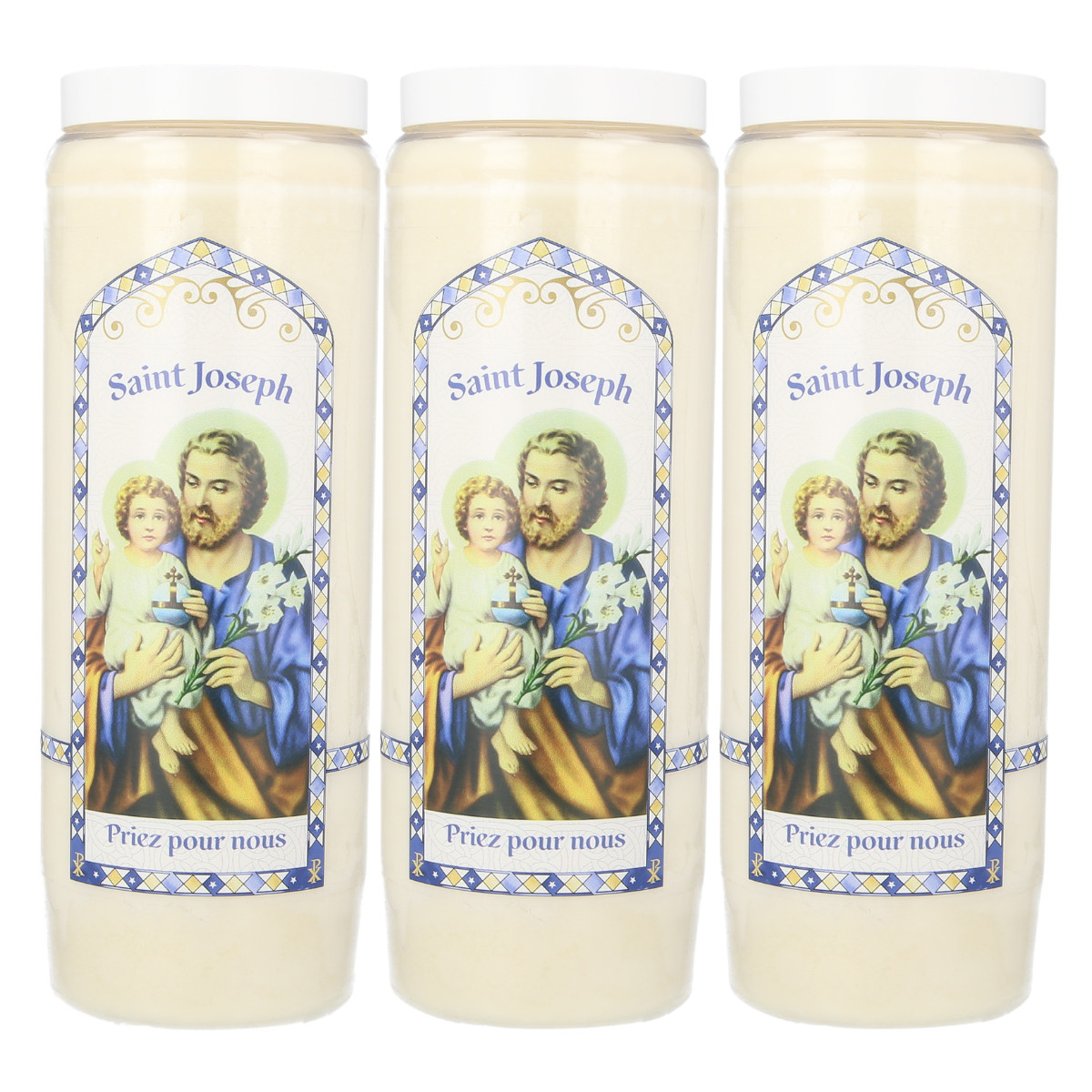 Bougie de neuvaine Saint Joseph lot de 3 pour surmonter les difficultés de la vie