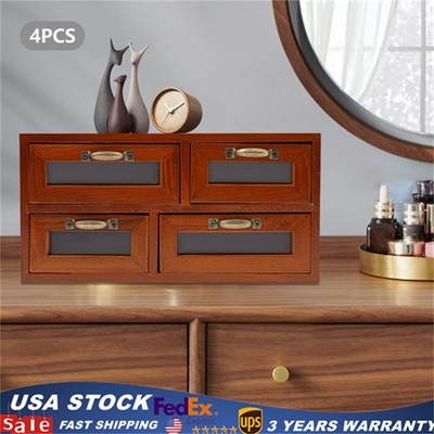 Vintage Small Wooden Desktop Storage Box Drawer Display Shelf Organizer Craft US
