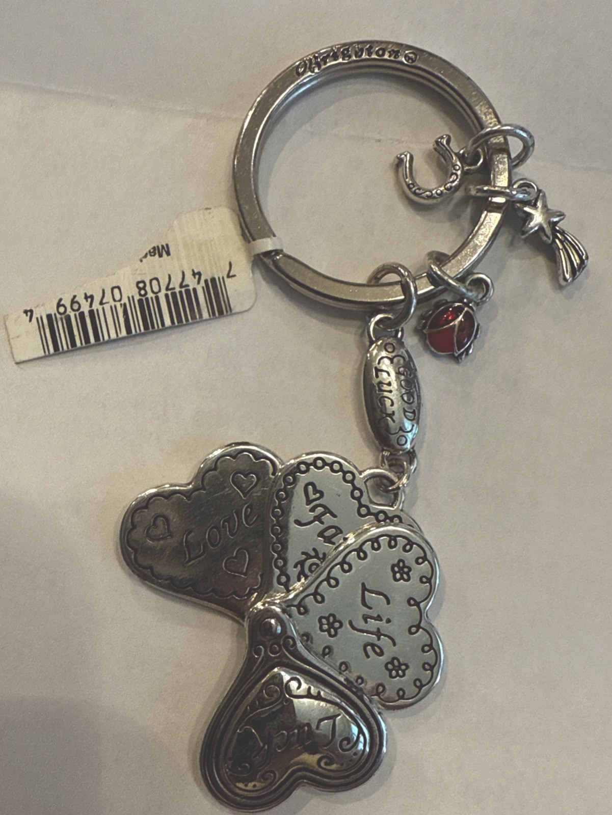 NWT  Retired BRIGHTON SILVER Good LUCKY CLOVER key Ring Faith Life Love New Tag