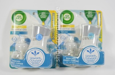 2 Air Wick Essential Oil Refill & Bonus Warmer FRESH LINEN up to 60 days