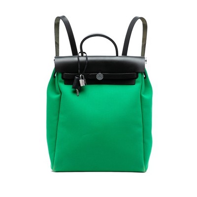 Hermès Toile Herbag A Dos Zip Retourne Rucksack Pre-Loved Schwarz