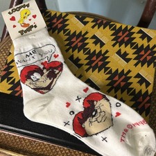 Vintage 1998 Loony Tunes Taz Socks 90s Warner Brothers Tasmanian Devil NOS Tags
