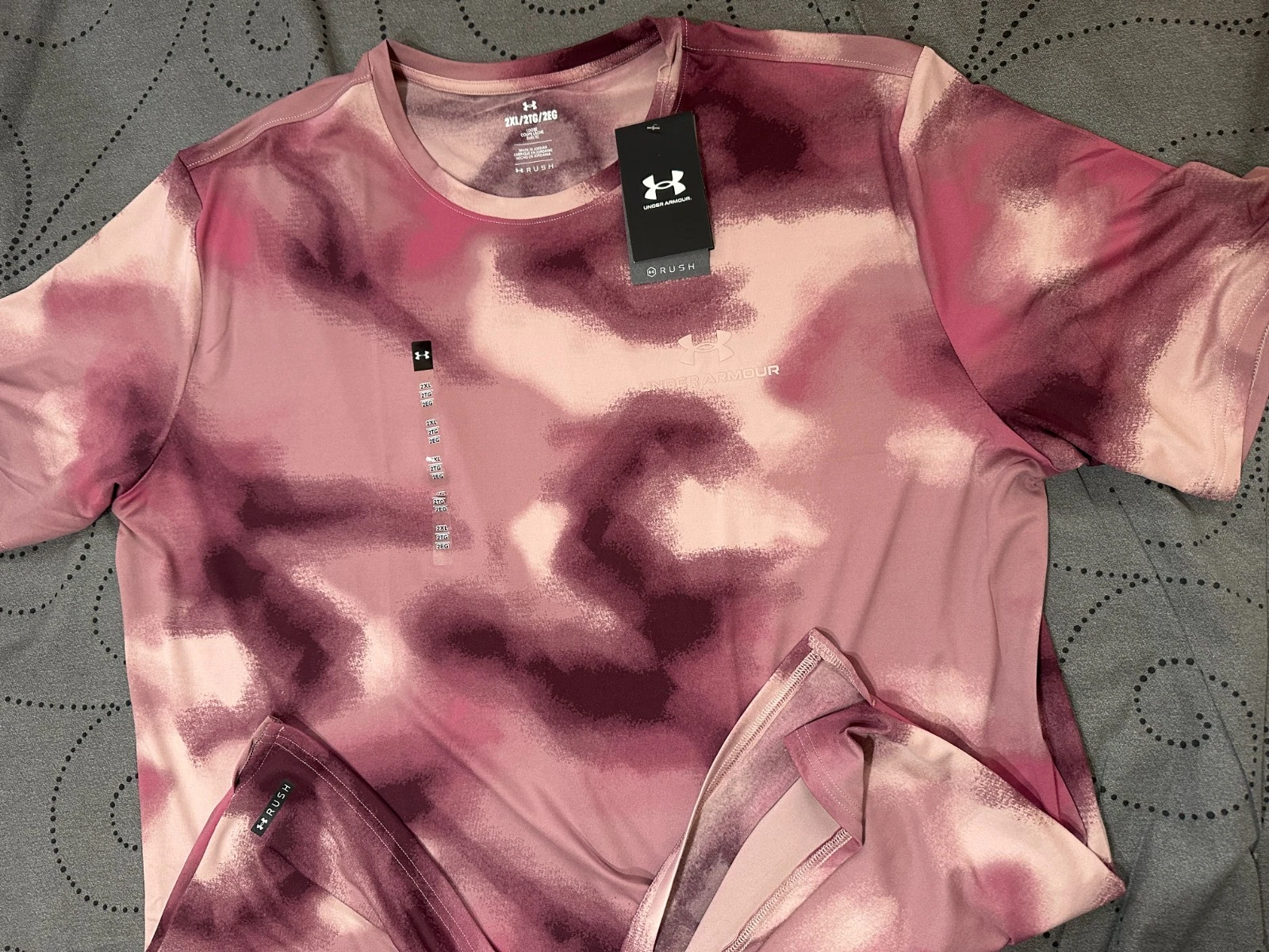 UNDER ARMOUR RUSH VANISH ENERGY FISHING 673 PINK'S MARRON SHIRT SIZE 2XL MEN $45