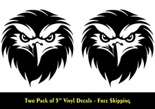 Bald Eagle Stare Two PK of 5" Black Vinyl Decals Vehicle Windows Laptop Tablet