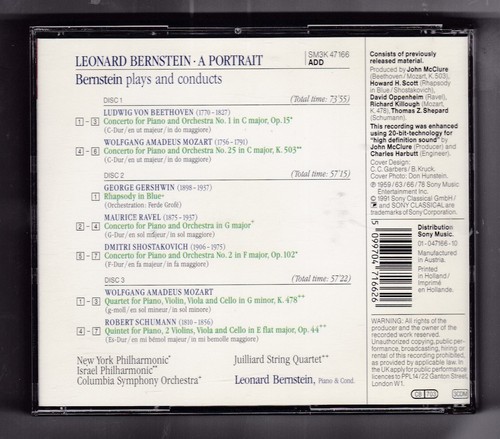 Leonard Bernstein A Portrait Plays and Conducts 3 CD SET BEETHOVEN MOZART SCHUMA - Picture 2 of 2