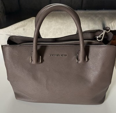 Women's Classic Leather Tote Handbag - Grey/Taupe - Top Handle Shoulder Bag