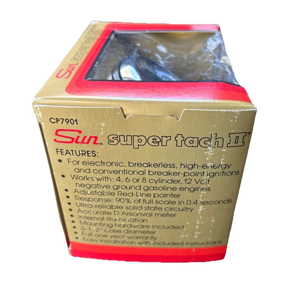 NOS 1981 Sun Super Tach II Model CP7901 8000 RPM Tachometer 4 Wire Made in Japan - Image 4 of 4