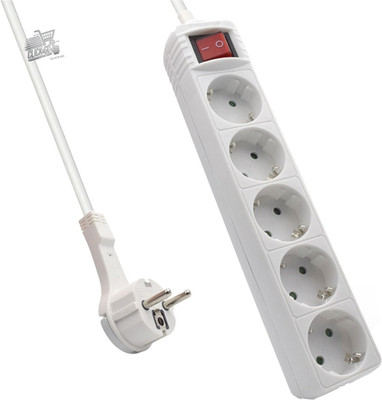 Schuko Space Saving Multi-Socket Slipper 5 Seater Flat Socket Cable 1.5m Ewent