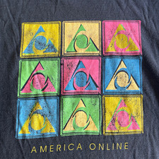 America Online AOL Men's XL Black Crew Neck Short Sleeve 90s Logo T-Shirt