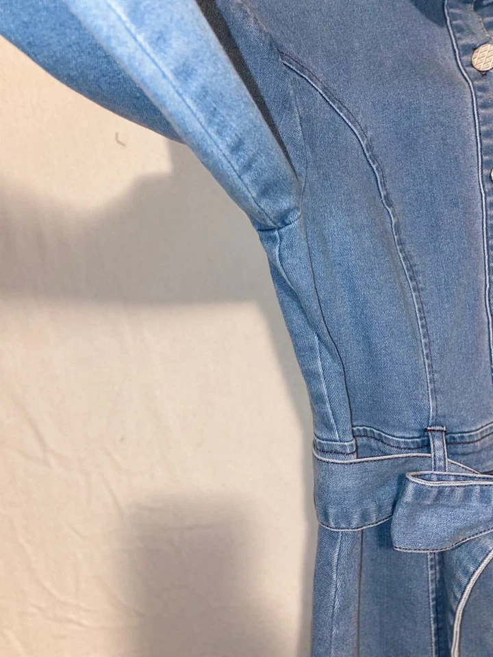 Moda Nova Patch Me Up Largo Completo Botón Denim Camisa Vestido Talla M Foto 4 de 4