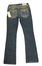 NEW Miss Me Women's Jeans 28 Mid-Rise Boot Embroidered/Rhinestones Stretch Bling