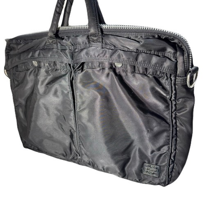 #ad PORTER Tanker Briefcase Black Nylon Twill 1 Way Bag YKK Used From Japan $34.99