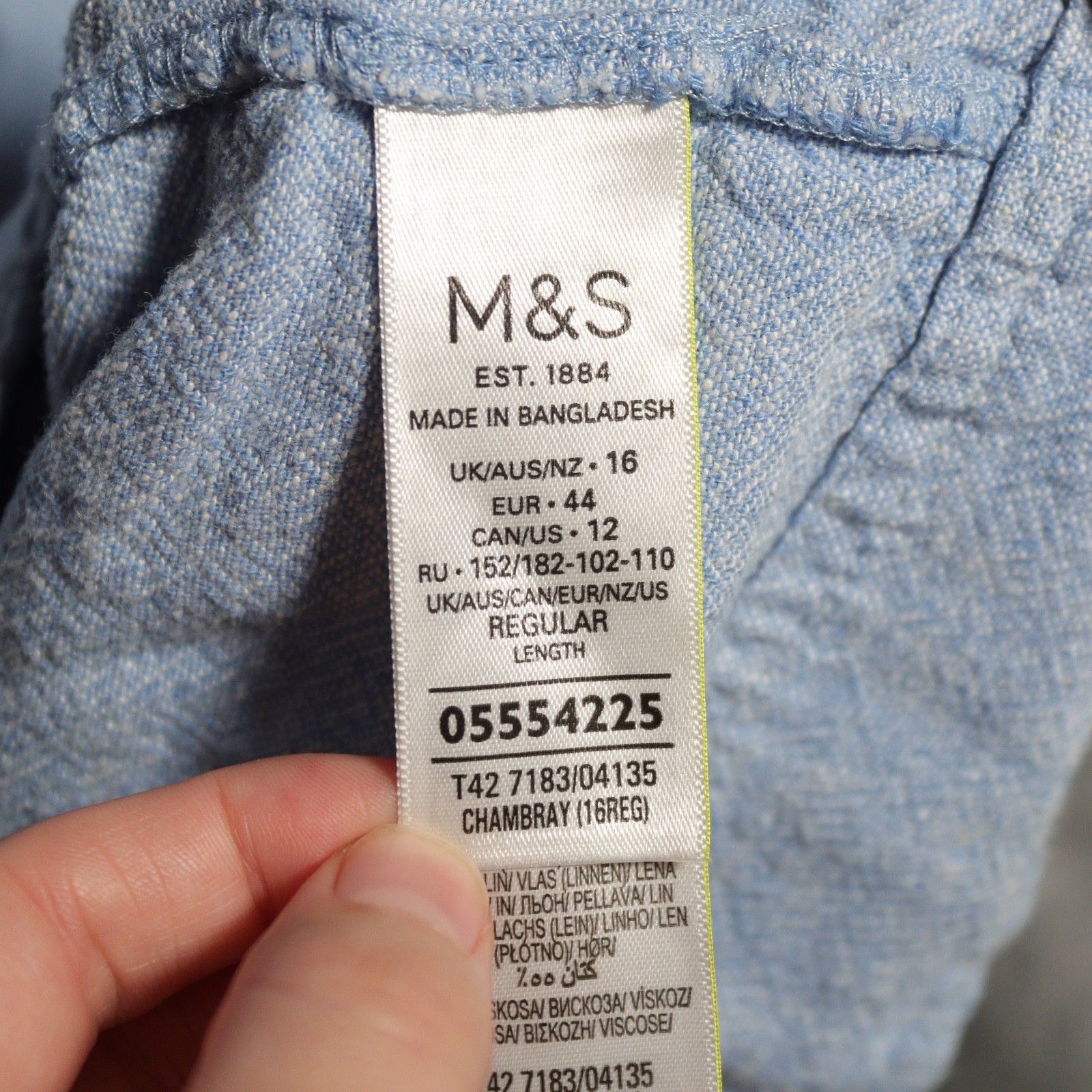 Marks & Spencer Dress Size UK 16 Light Blue Linen Blend Chambray Pocket Casual
