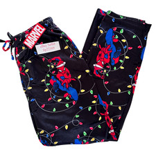 SPIDER-MAN Christmas Lights Santa Hat FLEECE LOUNGE PAJAMA PANTS Men  s S M XL