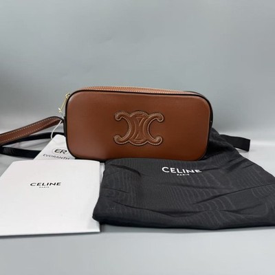 Auth Celine Triomphe Tan Calfskin Camera Crossbody Bag Gold Hardware  Classic