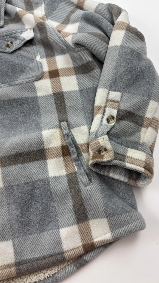 Chaqueta polar Sage Collective para mujer 2XL gris a cuadros forrada Sherpa con botones cálida Foto 2 de 4