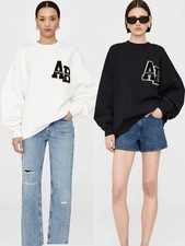 Anine Bing Sweatshirt Women'sBlack Crewneck Pullover embroidery black white
