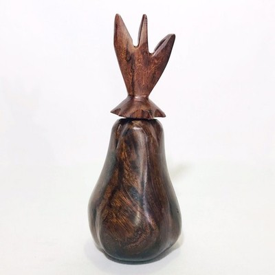 Hand Carved Ironwood Perfume Scent Bottle Stylized Pear Fruit Essential Oil 5 