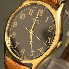 Seiko Vintage Quartz Watch Black 30mm Men's Leather Band Authentic