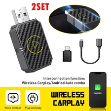 2Set Wireless Carplay Android Adapter 2 in 1 Mini Box Plug&Play Wireless Dongle