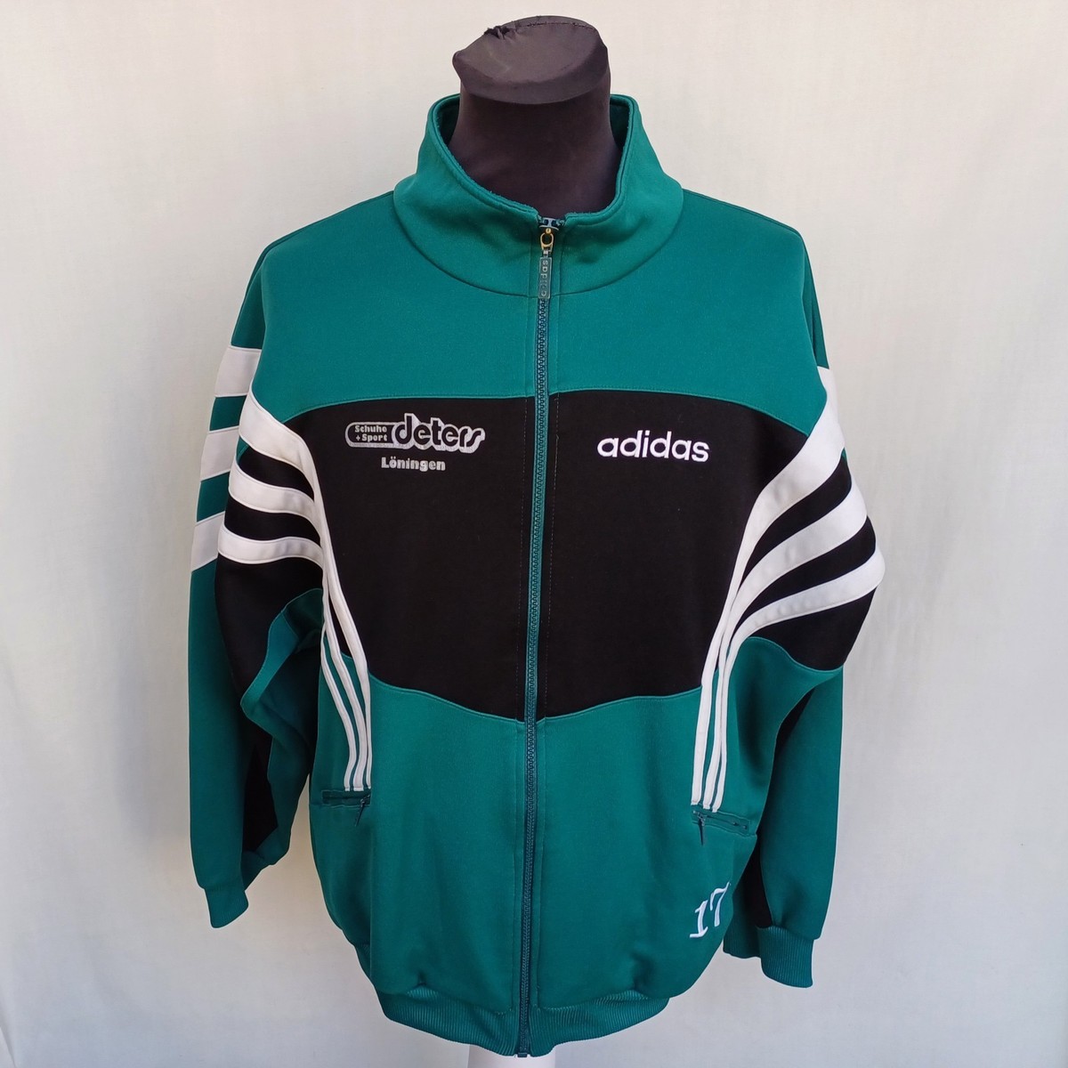 Vintage 90s Adidas Full Zip Track Top Jacket Striped Green