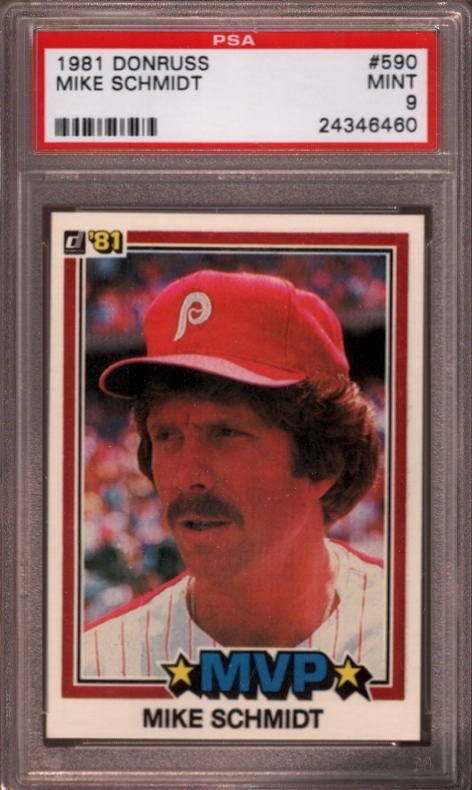 1981 DONRUSS # 590 MIKE SCHMIDT (HALL OF FAME) PHILADELPHIA PHILLIES PSA 9 MINT