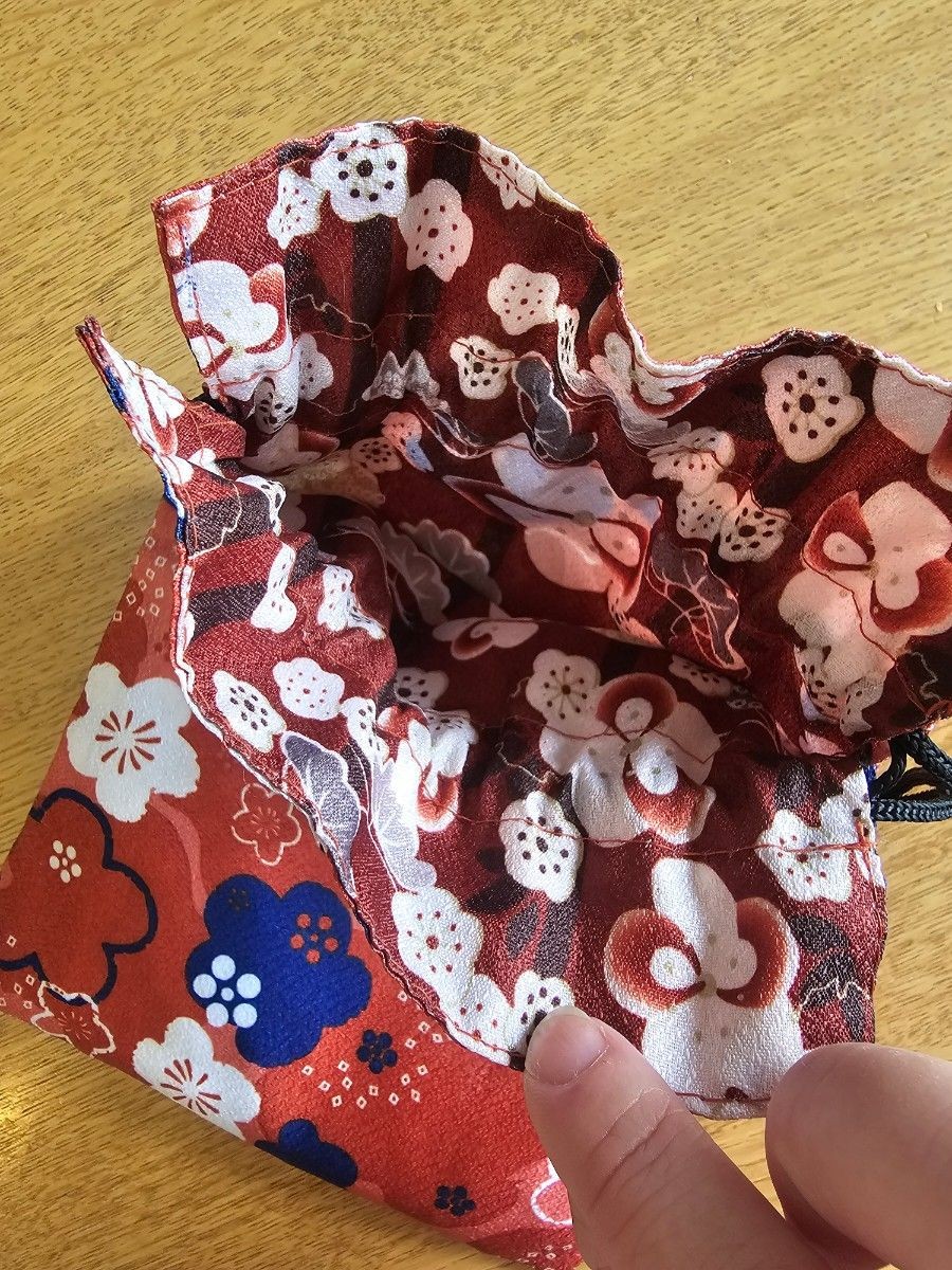 Floral pattern drawstring pouch reversible Japane… - image 3