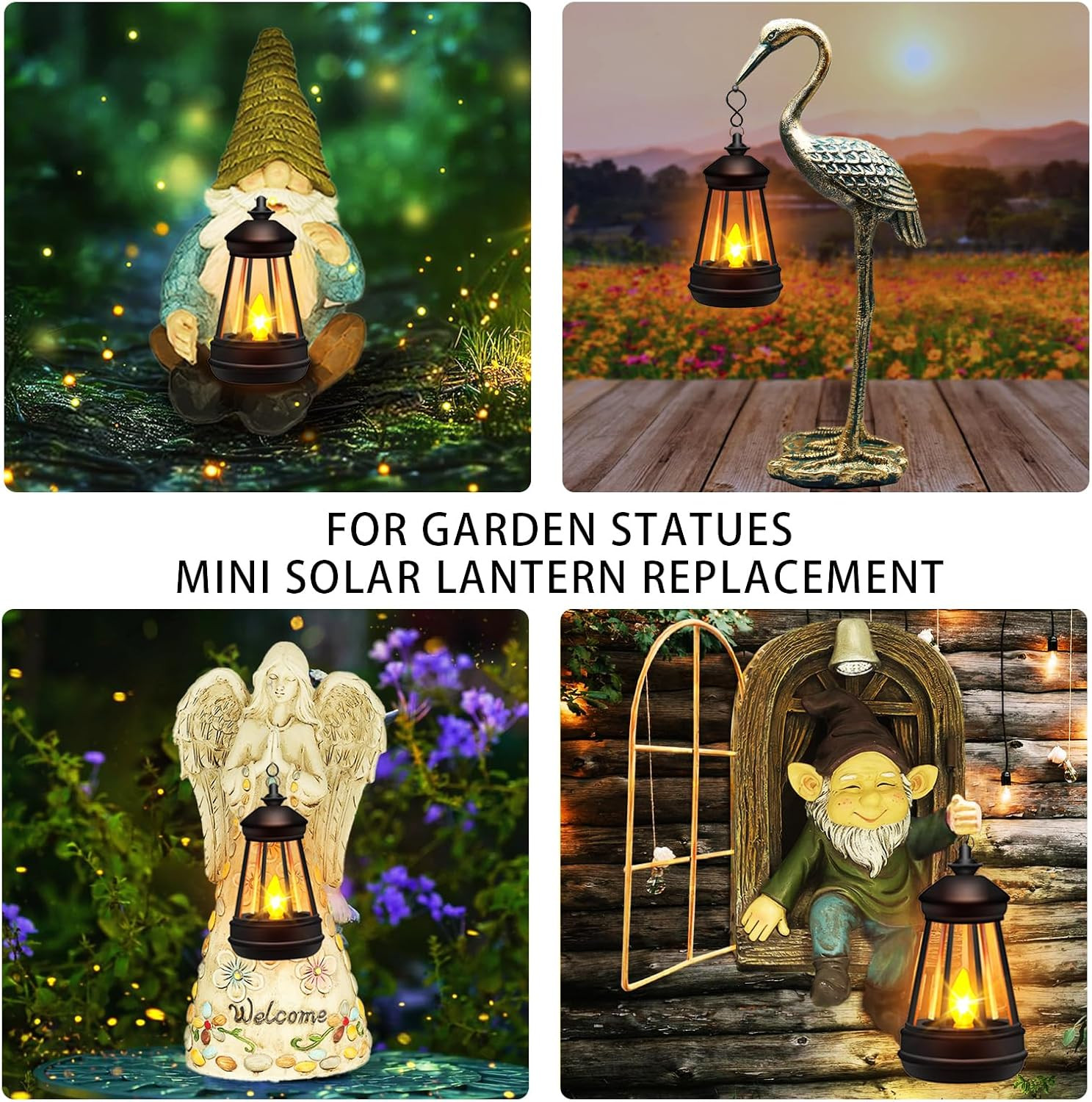Mini Solar Lantern Lights Replacement for Outdoor Statue, Small Hanging Lantern