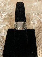 Vintage Sterling Silver Mother Of Pearl Marcasite Ring Size 8