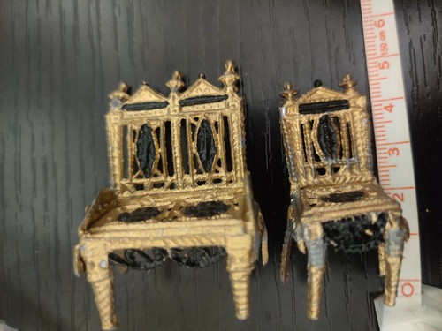 Juego de platos vintage de muebles adornados de metal para casa de muñecas México y cerámica de cocina - Imagen 9 de 10