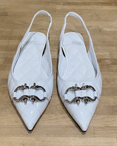Jeffrey Campbell Slingback Flats Sz 8 White Quilted Lenora Patent Pointed Toe - Picture 2 of 12