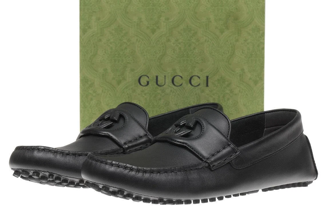 NOUVELLES CHAUSSURES DE CONDUCTEUR MOCASSIN DE LUXE GG NOIR IMBRIQUÉ 7,5/US 8