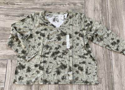 Sonoma The Everyday Tee Plus Size Petite Long Sleeve Top Olive Green Tie Dye