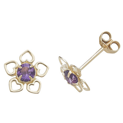 Amethyst Herz Ohrstecker Gelbgold Naturstein 375 Punze Neu Verpackt