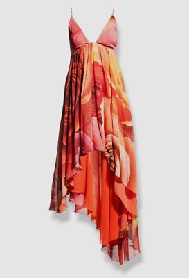 $1150 Just Cavalli Women's Orange Asymmetric Chiffon Dress Size IT 36 US 0